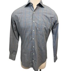PETER MILLAR M‎ 100% Cotton Gray Plaid Button Front Shirt Long Sleeves